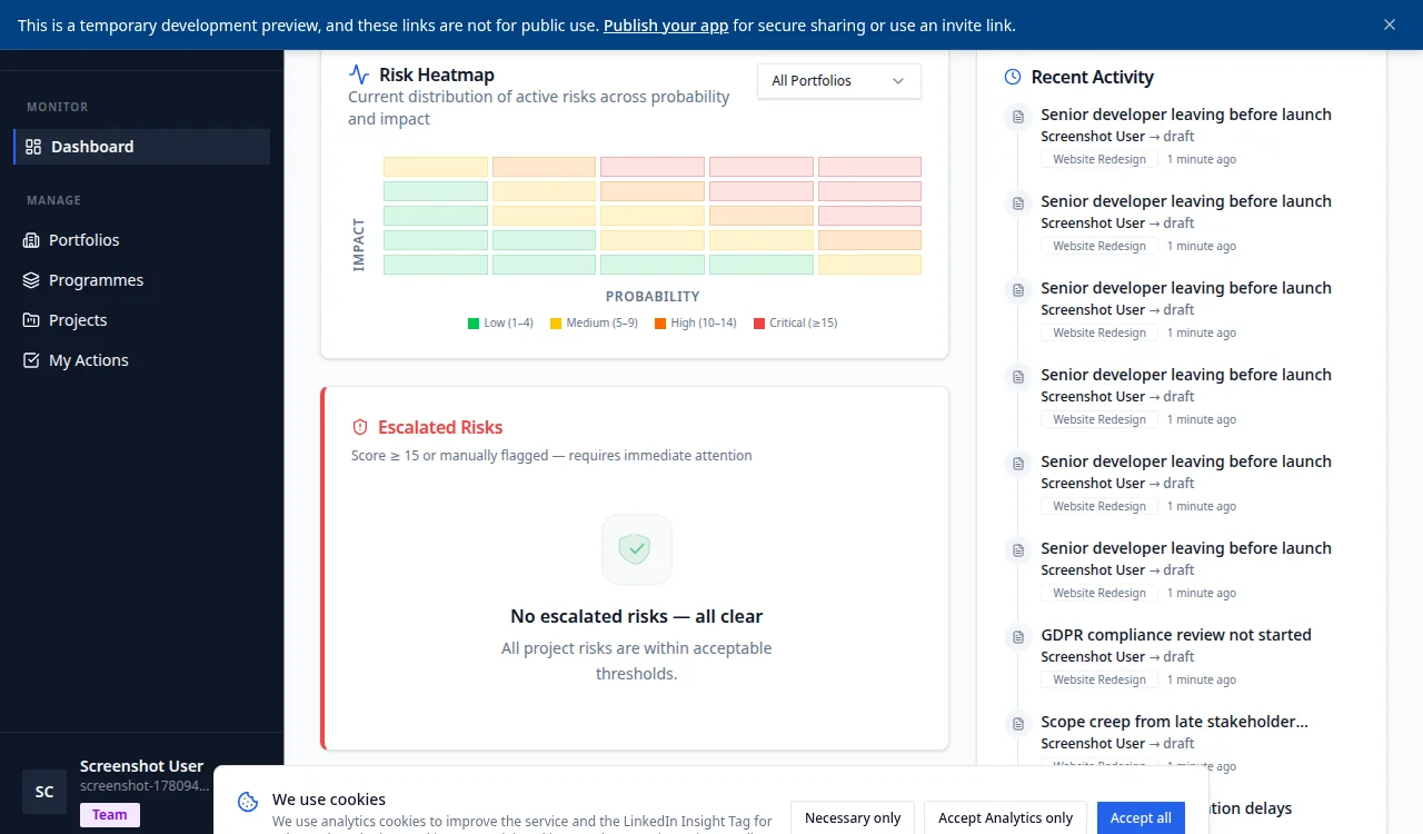 KinetiRisk probability impact heatmap showing risk distribution